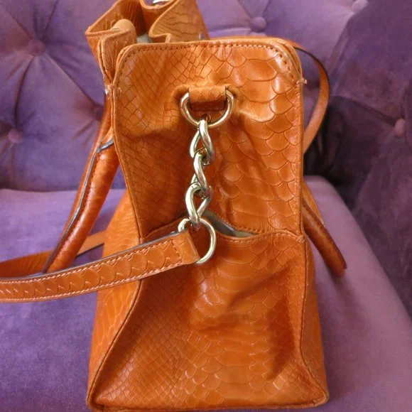 Calvin Klein Leather Bag, Orange Crocodile pattern - Picture 6 of 11